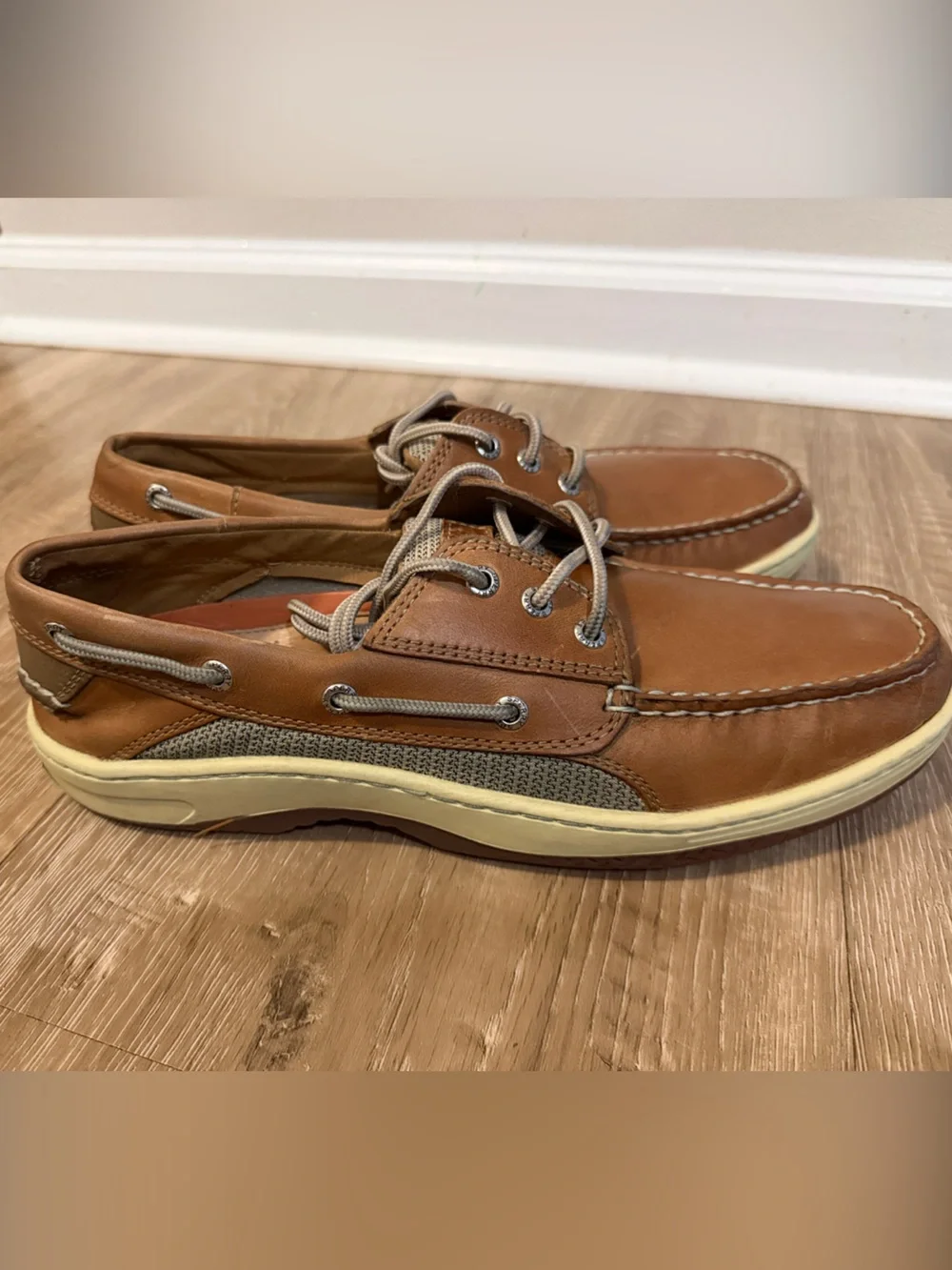 Sperry Tan Leather Mesh Boat Shoes